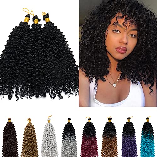 Hairro إضافات شعر هيررو كروشيه بموجة مائية 14 بوصة أفرو مارليبوب كيني كيرلي شعر صناعي ضفائر حزم جيري كيرل تويست شعر نسائي أسود 3 حزم حزمة 1B أسود غير لامع - Image 2