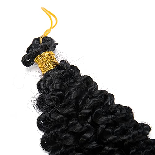 Hairro إضافات شعر هيررو كروشيه بموجة مائية 14 بوصة أفرو مارليبوب كيني كيرلي شعر صناعي ضفائر حزم جيري كيرل تويست شعر نسائي أسود 3 حزم حزمة 1B أسود غير لامع - Image 5