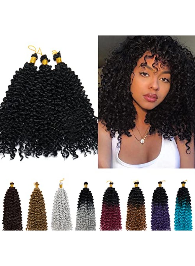 Hairro إضافات شعر هيررو كروشيه بموجة مائية 14 بوصة أفرو مارليبوب كيني كيرلي شعر صناعي ضفائر حزم جيري كيرل تويست شعر نسائي أسود 3 حزم حزمة 1B أسود غير لامع - Image 1