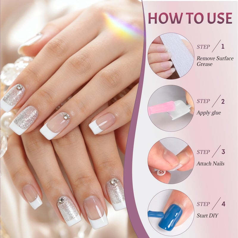 Ranrose 600PCS Short French Style False Nails Half Cover Nails Tips,White Short Acrylic Extension Finger Nail 12 Sizes with Box - Image 5