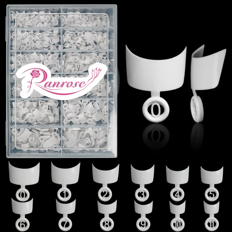 Ranrose 600PCS Short French Style False Nails Half Cover Nails Tips,White Short Acrylic Extension Finger Nail 12 Sizes with Box - Image 1