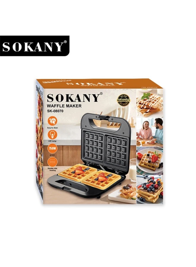 Sokany SK-08070 Electric Waffle Maker, 750W | Double Non-Stick Waffle Maker, Easy to Clean, with Double-Sided Heating and Heat-Resistant Body - Black - Image 1