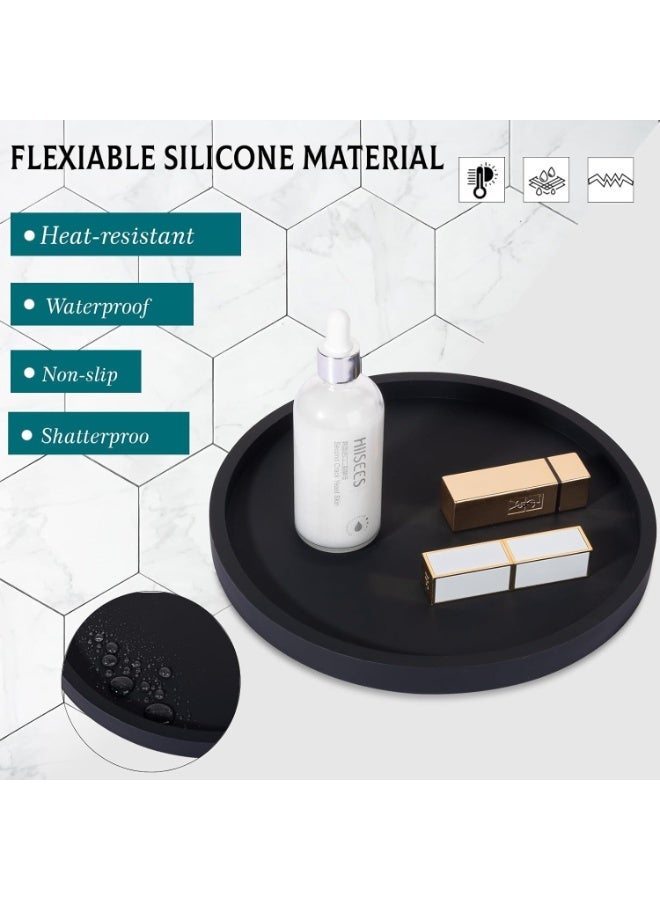 صينية حمام من السيليكون، صينية دائرية للزينة، طبق صابون مزخرف، رف تخزين لسطح المطبخ، ديكور طاولة القهوة؛ يمكنها حمل الشموع والعطور والنباتات؛ 9 بوصات، أسود. - Image 4