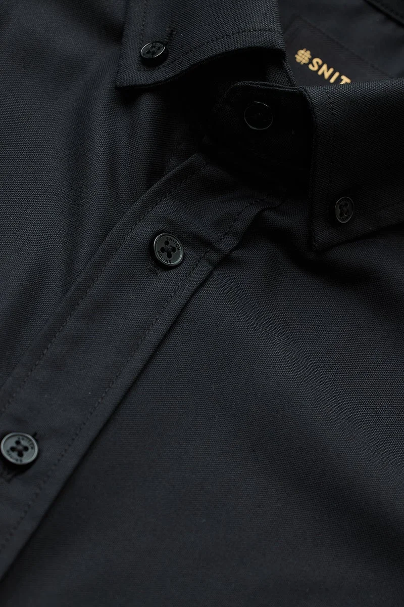 SNITCH Black Solid Long Sleeve Slim Fit Luxe Shirt