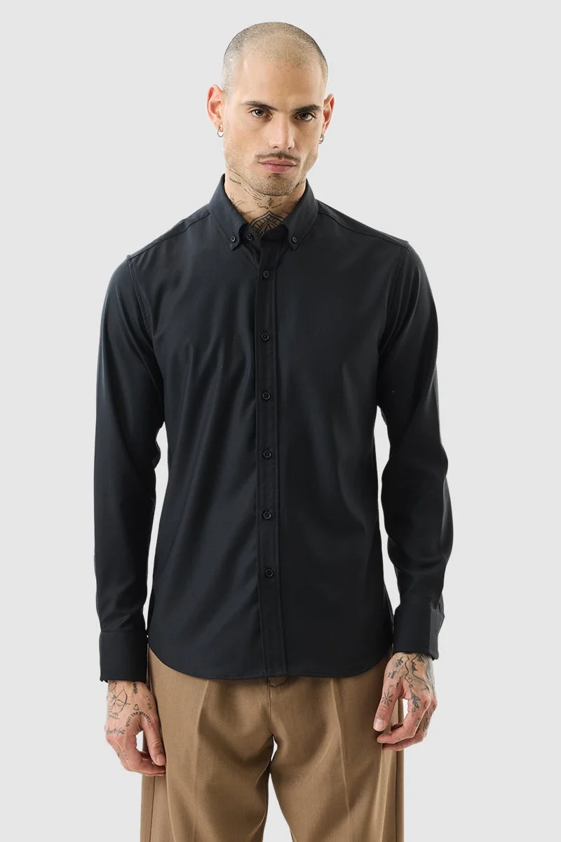 SNITCH Black Solid Long Sleeve Slim Fit Luxe Shirt