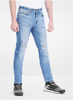 Web Denim Web Denim Light Blue Mid Waist Regular Fit Straight Stretchable Jeans Fashionable Relaxed Fit Comfortable Denim Pant For Men  - Image 2