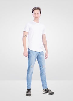 Web Denim Web Denim Light Blue Mid Waist Regular Fit Straight Stretchable Jeans Fashionable Relaxed Fit Comfortable Denim Pant For Men  - Image 1
