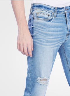 Web Denim Web Denim Light Blue Mid Waist Regular Fit Straight Stretchable Jeans Fashionable Relaxed Fit Comfortable Denim Pant For Men  - Image 4