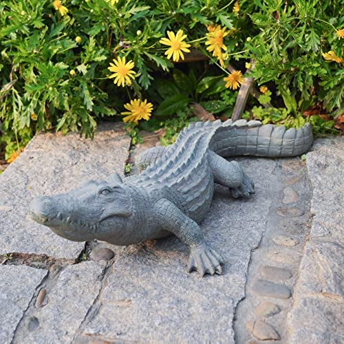 DiliComing Swamp Alligator Garden Statue - 28 Inch Realistic Crocodile Sculpture for Lawn Ornament Stalking Alligator Decor for Yard Gifts for Father 28 x 12 x 6 Inch - Image 1