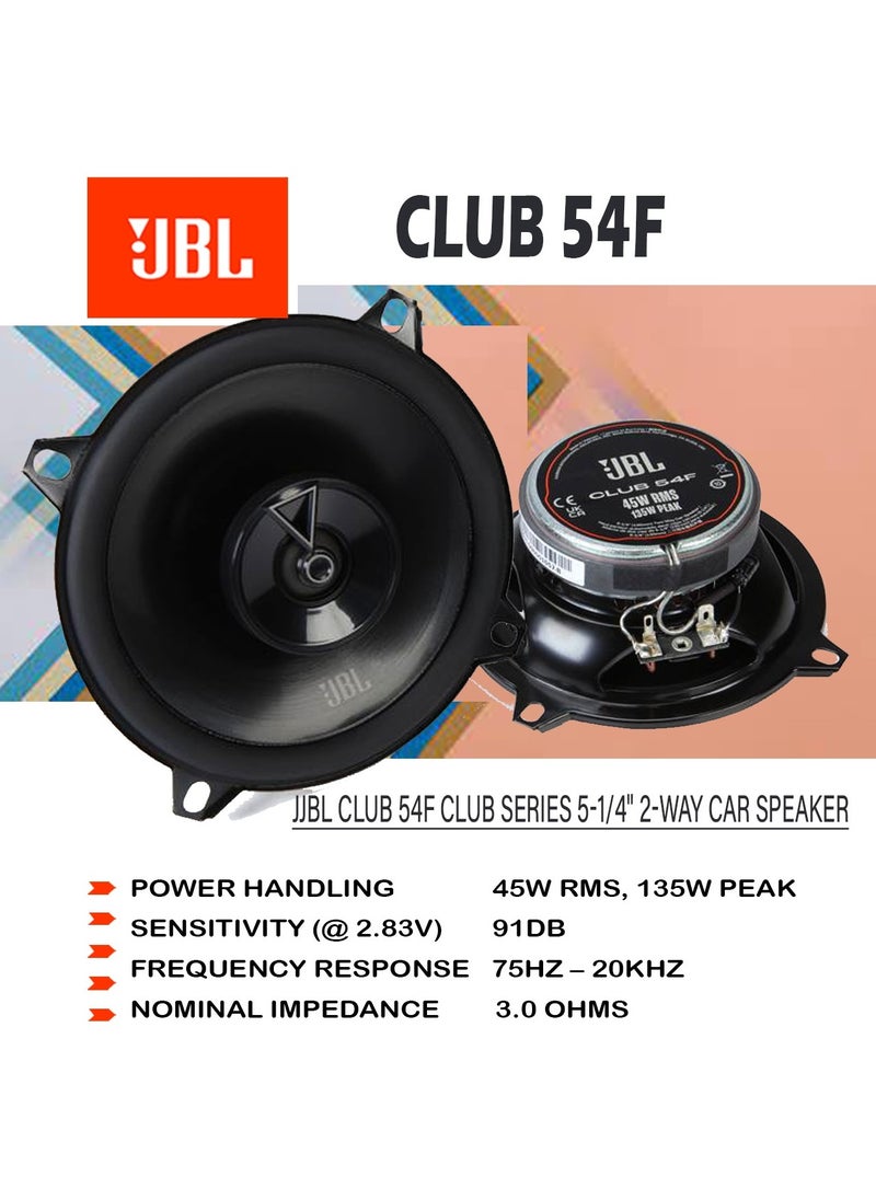 JBL - JBL Club 54F Gen 3-130 mm Car Speaker Set By Harman Kardon For A Superior Car HiFi Upgrade - 45 W RMS 135 W Max, High Sensitivity, Intense Bass And Impressive High Frequency Response - Image 1