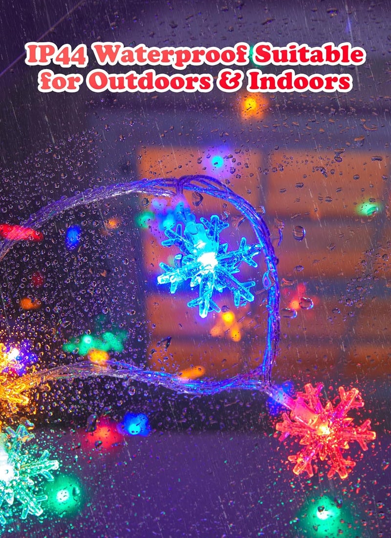 Brightown Ourdoor Snowflake String Lights 50 LED 26 Ft Multicolor Christmas Lights with Battery Operated 8 Lighting Modes Waterproof Shatterproof Twinkle Fairy Holiday Lights for Xmas Decor - Image 3
