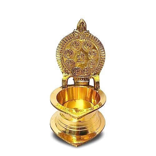 DOKCHAN Brass Asth Lakshmi Deepak Oil Diya for Pooja Goddess Laxmi Lamp Jot Deepak for Diwali Mandir Temple Home Office (Size 10 cm) - Image 2