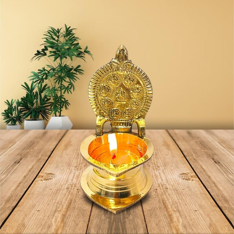 DOKCHAN Brass Asth Lakshmi Deepak Oil Diya for Pooja Goddess Laxmi Lamp Jot Deepak for Diwali Mandir Temple Home Office (Size 10 cm) - Image 5