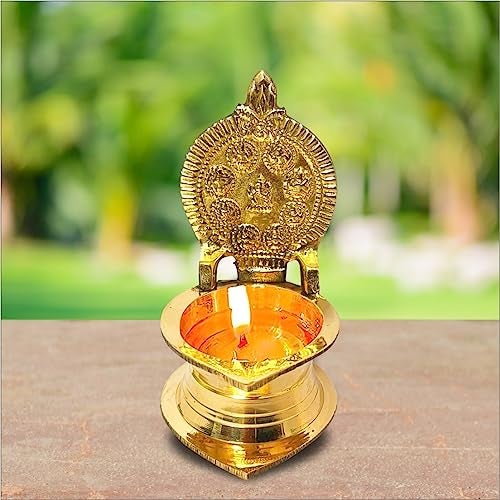DOKCHAN Brass Asth Lakshmi Deepak Oil Diya for Pooja Goddess Laxmi Lamp Jot Deepak for Diwali Mandir Temple Home Office (Size 10 cm) - Image 3