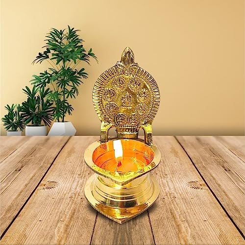 DOKCHAN Brass Asth Lakshmi Deepak Oil Diya for Pooja Goddess Laxmi Lamp Jot Deepak for Diwali Mandir Temple Home Office (Size 10 cm) - Image 1