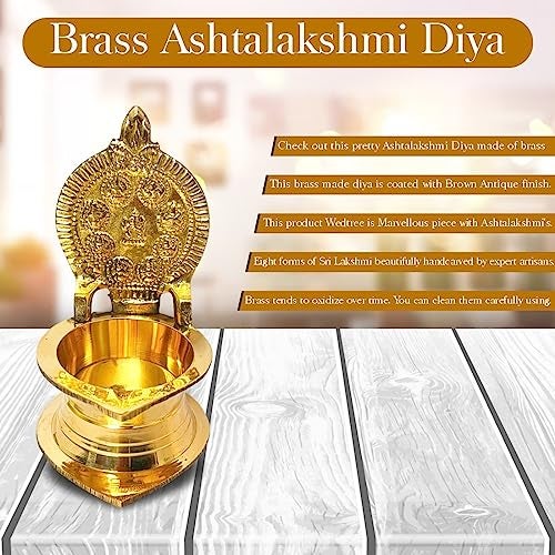 DOKCHAN Brass Asth Lakshmi Deepak Oil Diya for Pooja Goddess Laxmi Lamp Jot Deepak for Diwali Mandir Temple Home Office (Size 10 cm) - Image 4