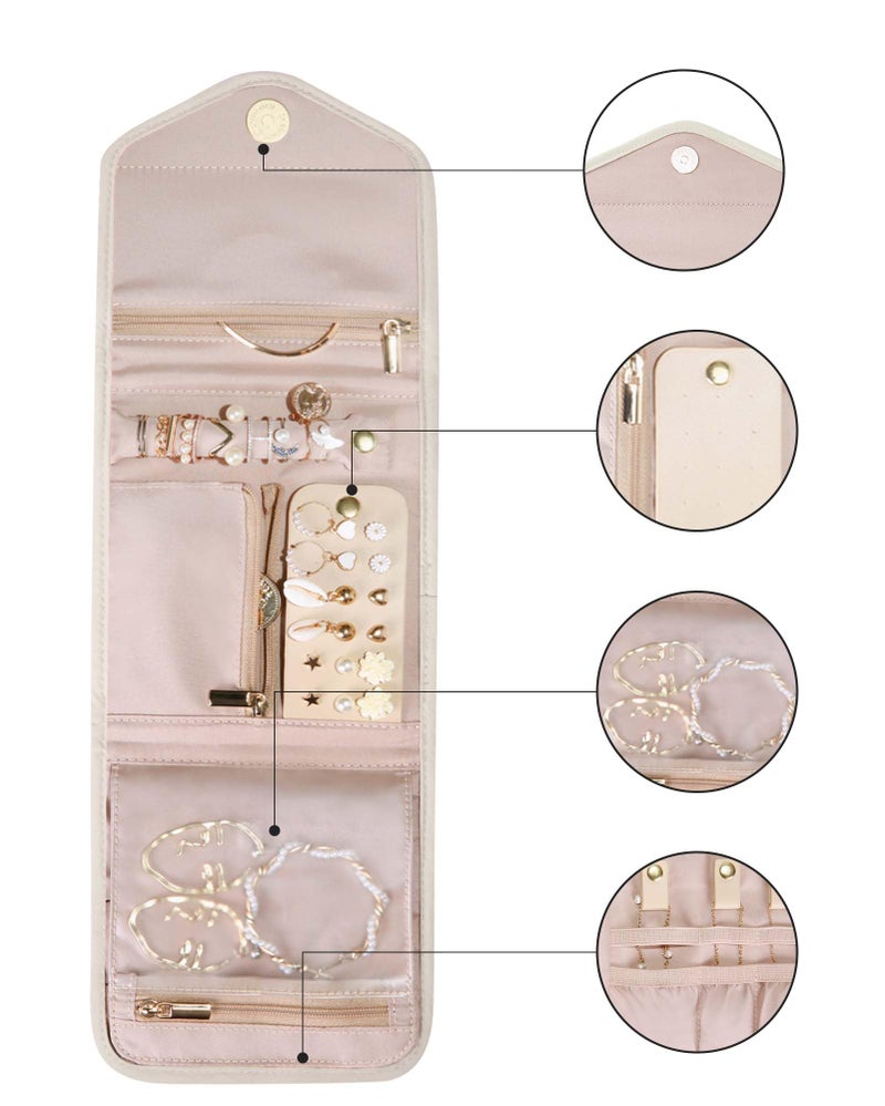 BAGSMART Travel Jewelry Organizer Case Foldable Jewelry Roll for Journey Rings, Necklaces, Earrings, Bracelets,Mini,Warm Gray - Image 4