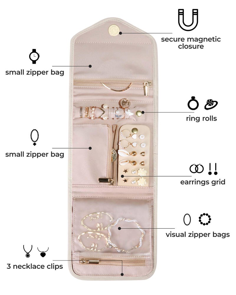 BAGSMART Travel Jewelry Organizer Case Foldable Jewelry Roll for Journey Rings, Necklaces, Earrings, Bracelets,Mini,Warm Gray - Image 3