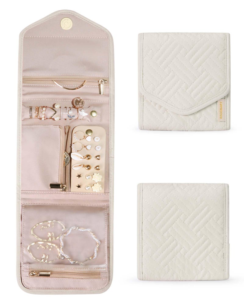 BAGSMART Travel Jewelry Organizer Case Foldable Jewelry Roll for Journey Rings, Necklaces, Earrings, Bracelets,Mini,Warm Gray - Image 1