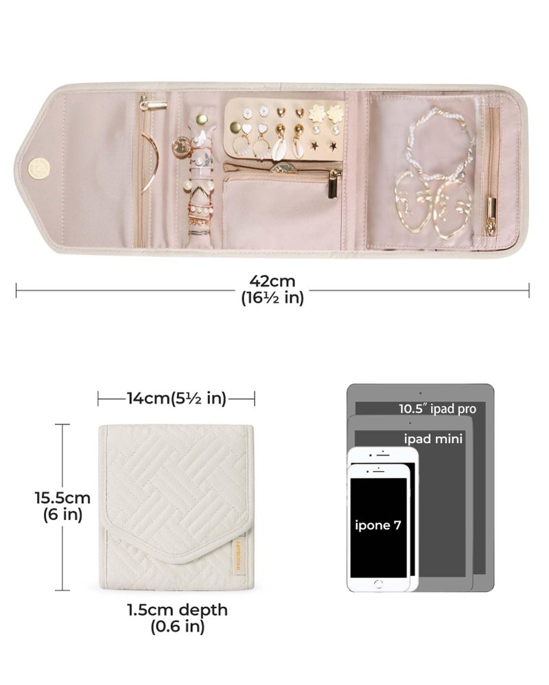 BAGSMART Travel Jewelry Organizer Case Foldable Jewelry Roll for Journey Rings, Necklaces, Earrings, Bracelets,Mini,Warm Gray - Image 5