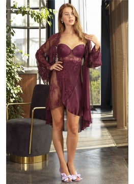 Nurteks 5389 Women's Satin Dressing Gown Nightgown-Purple 