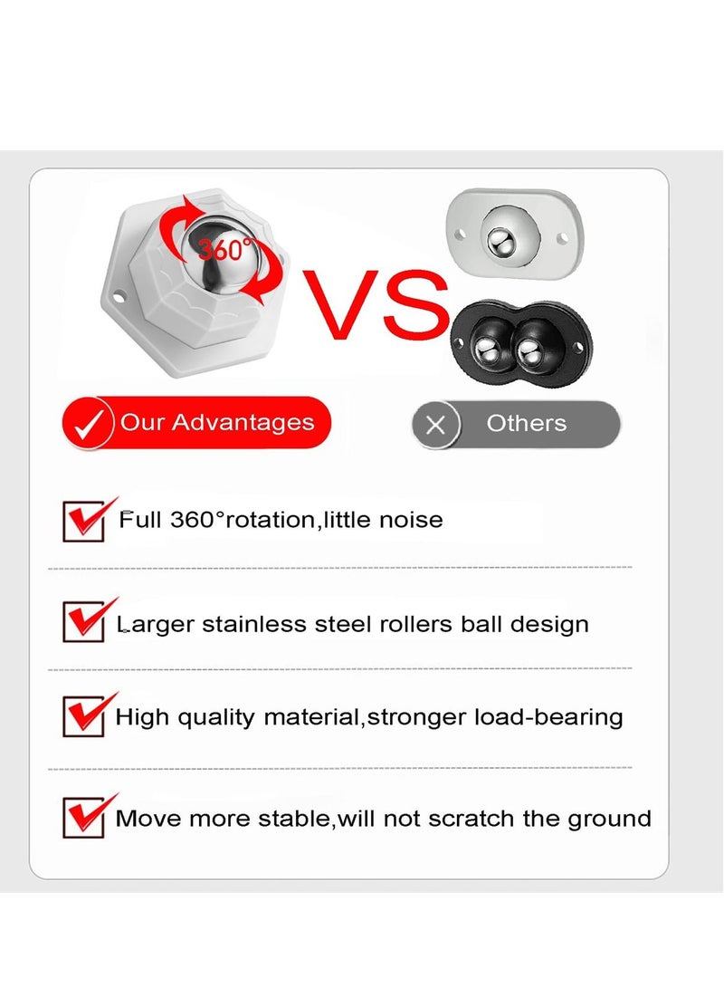 SYOSI Mini Caster Wheels for Small Appliances, 360° Rotation Self Adhesive Stainless Steel Rollers, Universal Wheels for Trash Can, Storage Bins, Bottom Roller Stand, Furniture ,16 PCS, White - Image 4