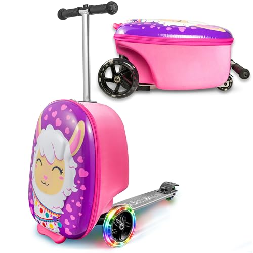 KIDDIETOTES Ride-On Scooter Suitcase for Kids – Hardside Lightweight Carry-On Luggage with Foldable Scooter, LED Wheels, Travel Fun for Toddlers & Children - Image 1