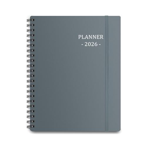 Tiankool Planner 2026, Jan 2026 - Dec 2026 Weekly Monthly Planner with 12 Monthly Tabs and Elastic Closure, Inner Pocket, Round Corner,5.8" x 8.25"- Grey - Image 1