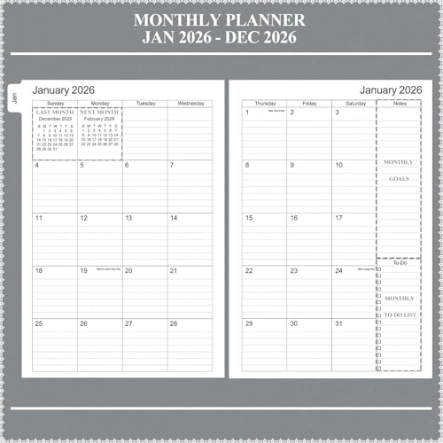 Tiankool Planner 2026, Jan 2026 - Dec 2026 Weekly Monthly Planner with 12 Monthly Tabs and Elastic Closure, Inner Pocket, Round Corner,5.8" x 8.25"- Grey - Image 4
