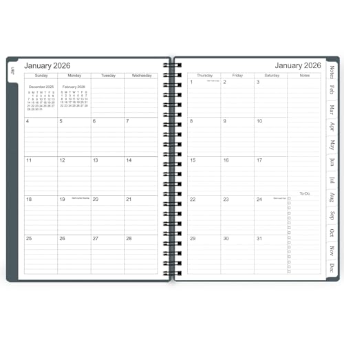 Tiankool Planner 2026, Jan 2026 - Dec 2026 Weekly Monthly Planner with 12 Monthly Tabs and Elastic Closure, Inner Pocket, Round Corner,5.8" x 8.25"- Grey - Image 3
