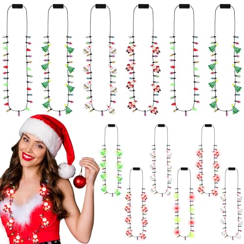 Remuuly 12 Pcs Christmas Light Necklace Xmas Glow Bulbs Christmas Light up Jewelry LED Mini Bulbs LED Necklace for Kids Girl Ugly Party Favors Birthday Xmas Fresh - Image 1