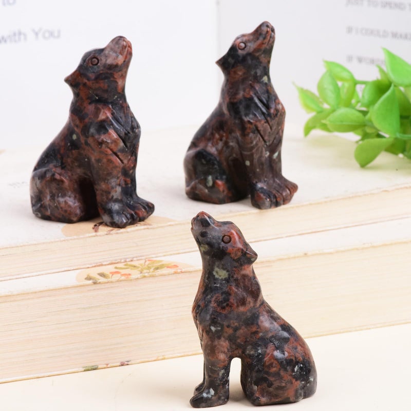 Ytbeoxk 2 Inch Mahogany Obsidian Wolf Crystal Statue Decorations  Wolf Decor Healing Crystal Wolf Figurines Hand Carved Stone Energy Gemstones for Luck Statue in Home and Office Meditation - Image 3
