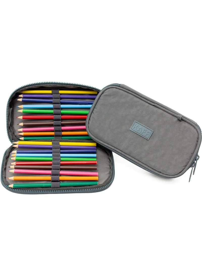 Kaff 01110 Gray Crinkle Fabric Waterproof Organizer Pencil Case with Pen Compartment