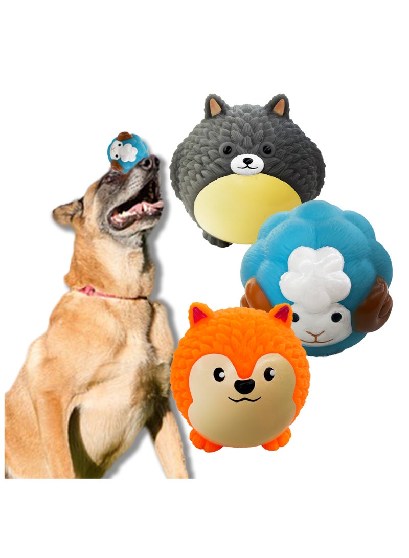 MIIXUER 3 Pack Squeaky Balls for Dogs, Cute Animal-shaped Dog Ball for Puppy to Medium Dogs, Interactive Dog Toys for Boredom-Totoro, Sheep, Fox - Image 1