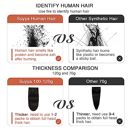 SUYYA Clip in Hair Extensions Real Human Hair,Jet Black Clip in Hair Extensions Human Hair Straight Hair Extensions Clip ins Double Weft 7pcs 120g (20 inches #1 Jet black) - Image 5