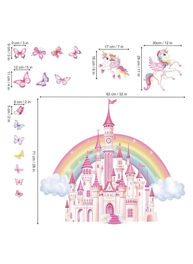 wondever Rainbow Castle Wall Stickers Fairy Tale Unicorn Butterfly Peel and Stick Wall Art Decals for Baby Nursery Girls Bedroom Toddler Room - Image 4