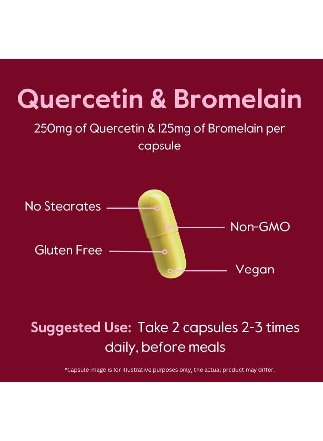 Quercetin with Bromelain 500mg/250mg (240 Vegetarian Capsules) (120 x 2) - No Stearates - No Silicon Dioxide - Vegan - Non GMO - Gluten Free