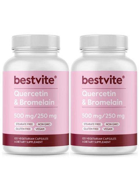 Quercetin with Bromelain 500mg/250mg (240 Vegetarian Capsules) (120 x 2) - No Stearates - No Silicon Dioxide - Vegan - Non GMO - Gluten Free