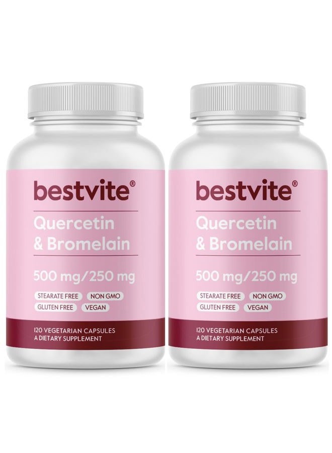 Quercetin with Bromelain 500mg/250mg (240 Vegetarian Capsules) (120 x 2) - No Stearates - No Silicon Dioxide - Vegan - Non GMO - Gluten Free