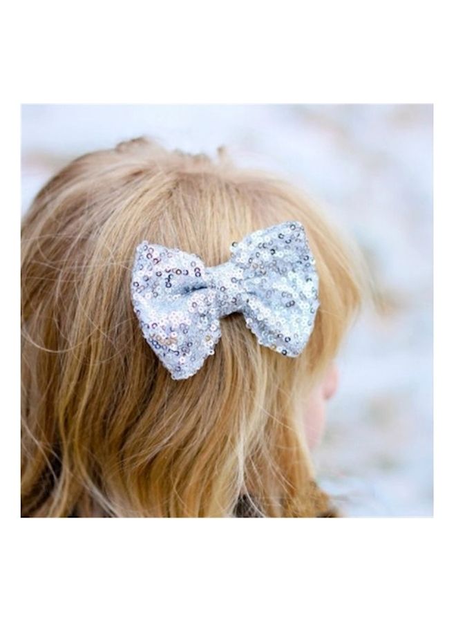 Loquat Sequined Bow Hair Clip Silver 12g - Image 2