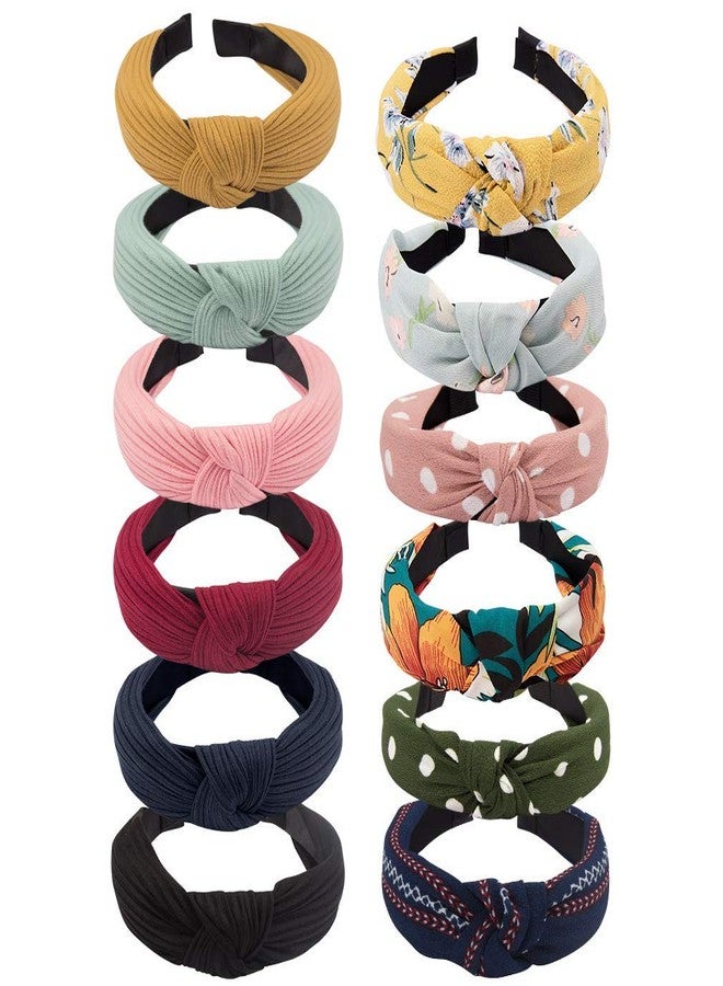 VELSCRUN Womens Headbands Boho Headbands for Women 12 Pack Knot Headband Women Knotted Head Band Elastic Turban HeadBands Boho Bandeau Wide Hair Bands Hair Accessories for Washing Face - Image 1
