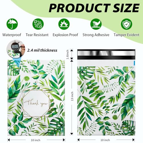 Oududianzi Poly Mailers 10x13, 100 Pack Thank You Shipping Bags, Mailing bags, Mailers Poly Bags for shipping, Shipping Envelopes, Packaging Bags for Shipping - Green leaf - Image 3