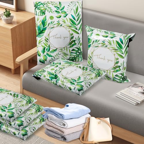 Oududianzi Poly Mailers 10x13, 100 Pack Thank You Shipping Bags, Mailing bags, Mailers Poly Bags for shipping, Shipping Envelopes, Packaging Bags for Shipping - Green leaf - Image 2