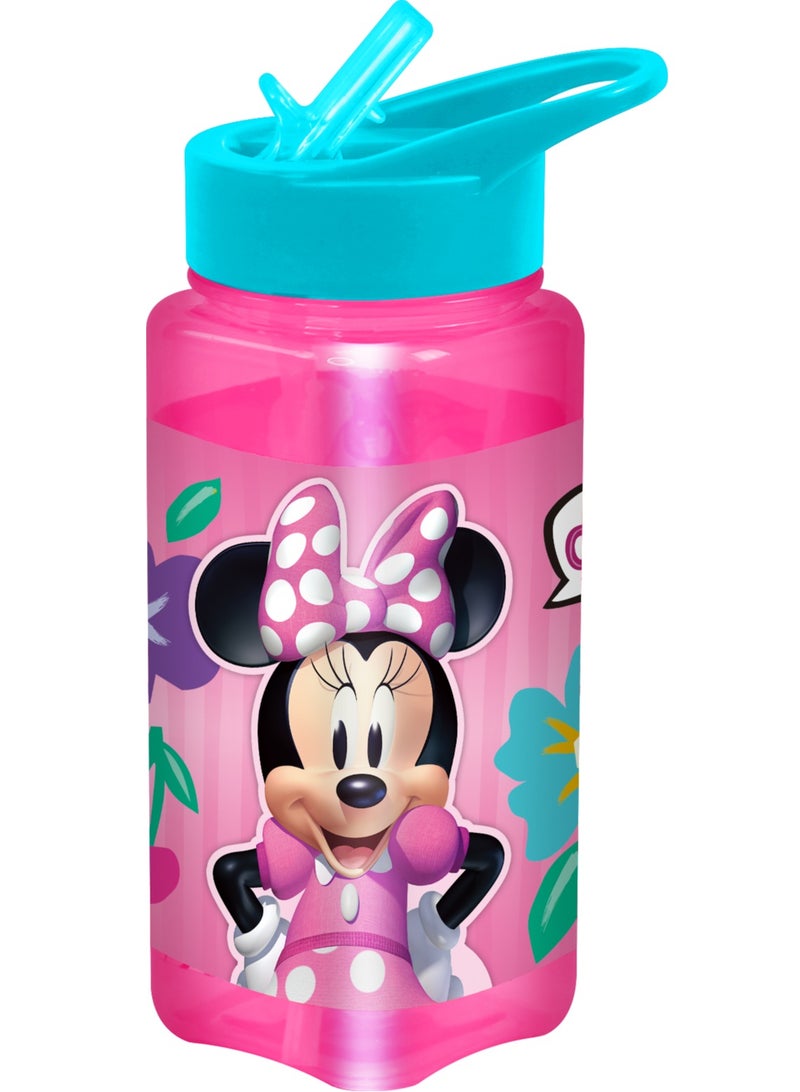 Minnie Mouse Disney Minnie Mouse Square Water Bottle for Kids – 500ml, Leak-Proof Flip Straw Lid – Pink-FirstKid