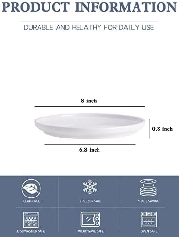 Kanwone Porcelain Dessert Salad Plate  8 Inch White Microwave and Dishwasher Safe Plate - Image 2