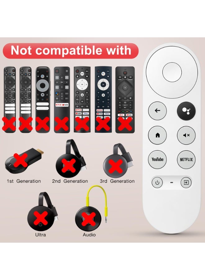 شابية متوافق مع جهاز التحكم الصوتي G9N9N من جوجل كروم كاست، ومساعد جوجل - جهاز تحكم عن بُعد للتلفزيون الذكي لكروم كاست، يدعم الأوامر الصوتية - مع مفاتيح اختصار ليوتيوب ونتفليكس (البطارية غير متضمنة، لون أبيض). - Image 2