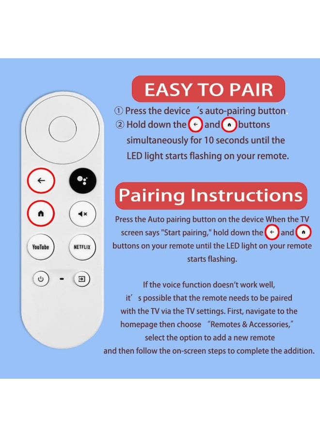 شابية متوافق مع جهاز التحكم الصوتي G9N9N من جوجل كروم كاست، ومساعد جوجل - جهاز تحكم عن بُعد للتلفزيون الذكي لكروم كاست، يدعم الأوامر الصوتية - مع مفاتيح اختصار ليوتيوب ونتفليكس (البطارية غير متضمنة، لون أبيض). - Image 5