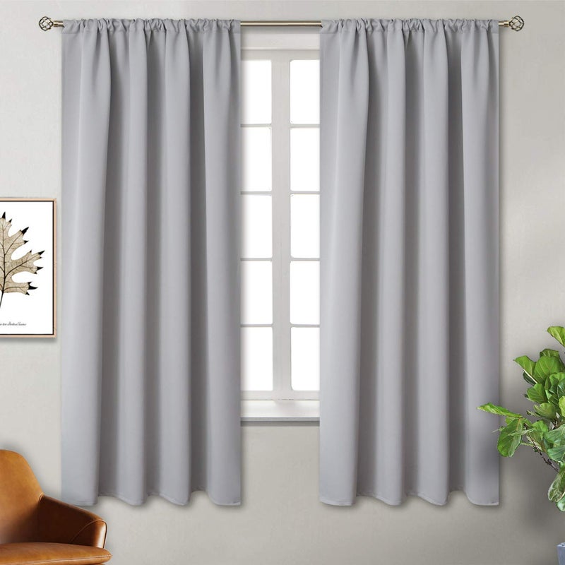 BGment Rod Pocket Room Darkening Curtains 63 Inches Long for Bedroom - Thermal Insulated Blackout Curtains for Living Room  42 x 63 Inch  2 Panels  Light Grey - Image 1