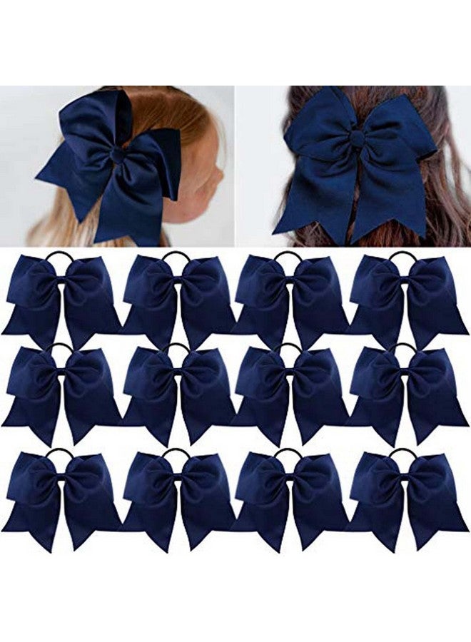 CEELGON Large Cheer Bows Grosgrain Ribbon Ponytail Holder Girls Elastic Hair Ties 8" 12PCS Navy Blue Hair Accessories for Teens Women Girls Softball Competition Sports Cheerleaders - Image 1