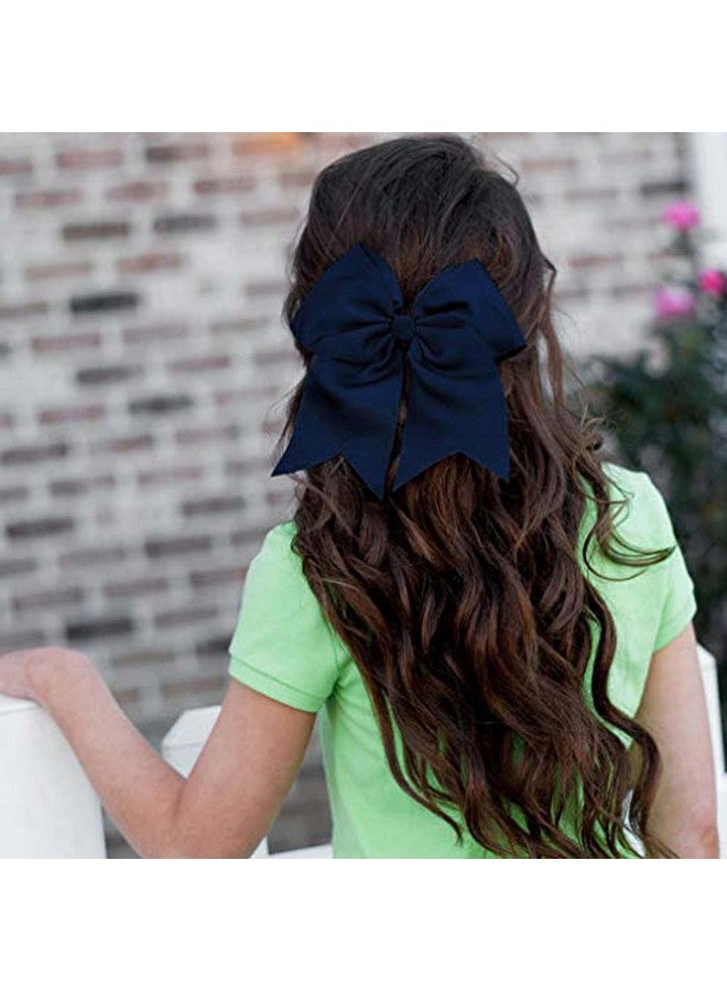CEELGON Large Cheer Bows Grosgrain Ribbon Ponytail Holder Girls Elastic Hair Ties 8" 12PCS Navy Blue Hair Accessories for Teens Women Girls Softball Competition Sports Cheerleaders - Image 5